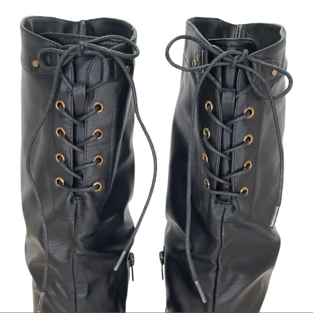 XOXO Montclair Black Faux Leather Tie Back Womens Knee High Boots Size 6M - Picture 8 of 16